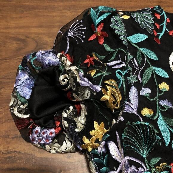 Sam Edelman Puff Sleeve  Embroidered‎ Floral A-Line Mesh Dress Size 2 - Picture 7 of 11